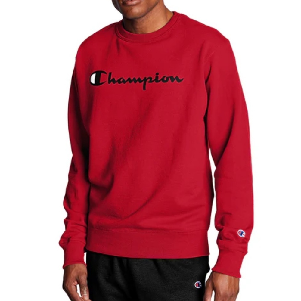 Champion Men's Powerblend Crew Neck Long Sleeve Sweatshirt Script Logo Size XL